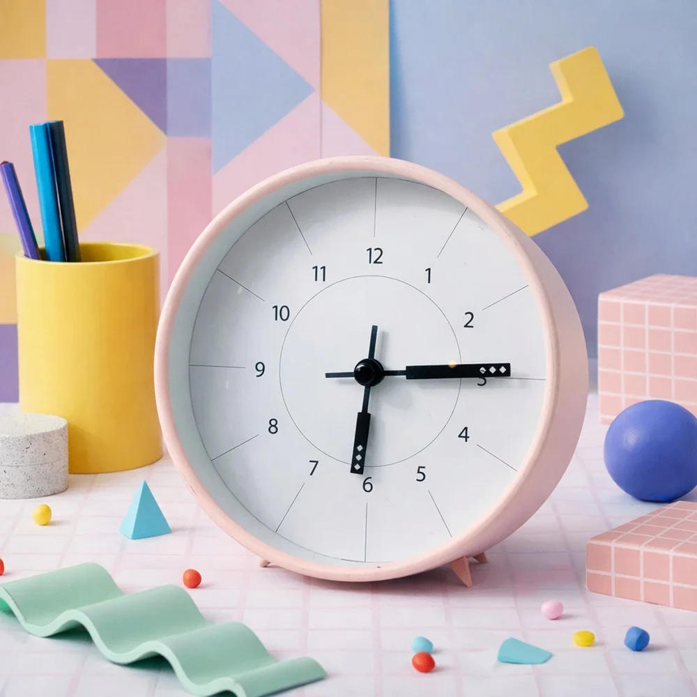 Vintage 1990's Dusty Pink Modern Desk or Wall Clock Convertible Postmodern 6